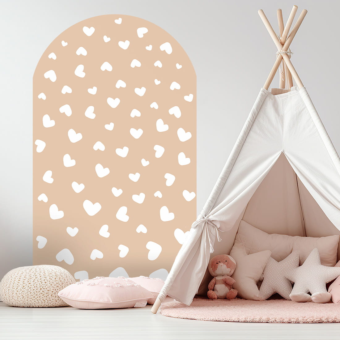Pastel Love, Wall Decal Arch, Beige Hearts