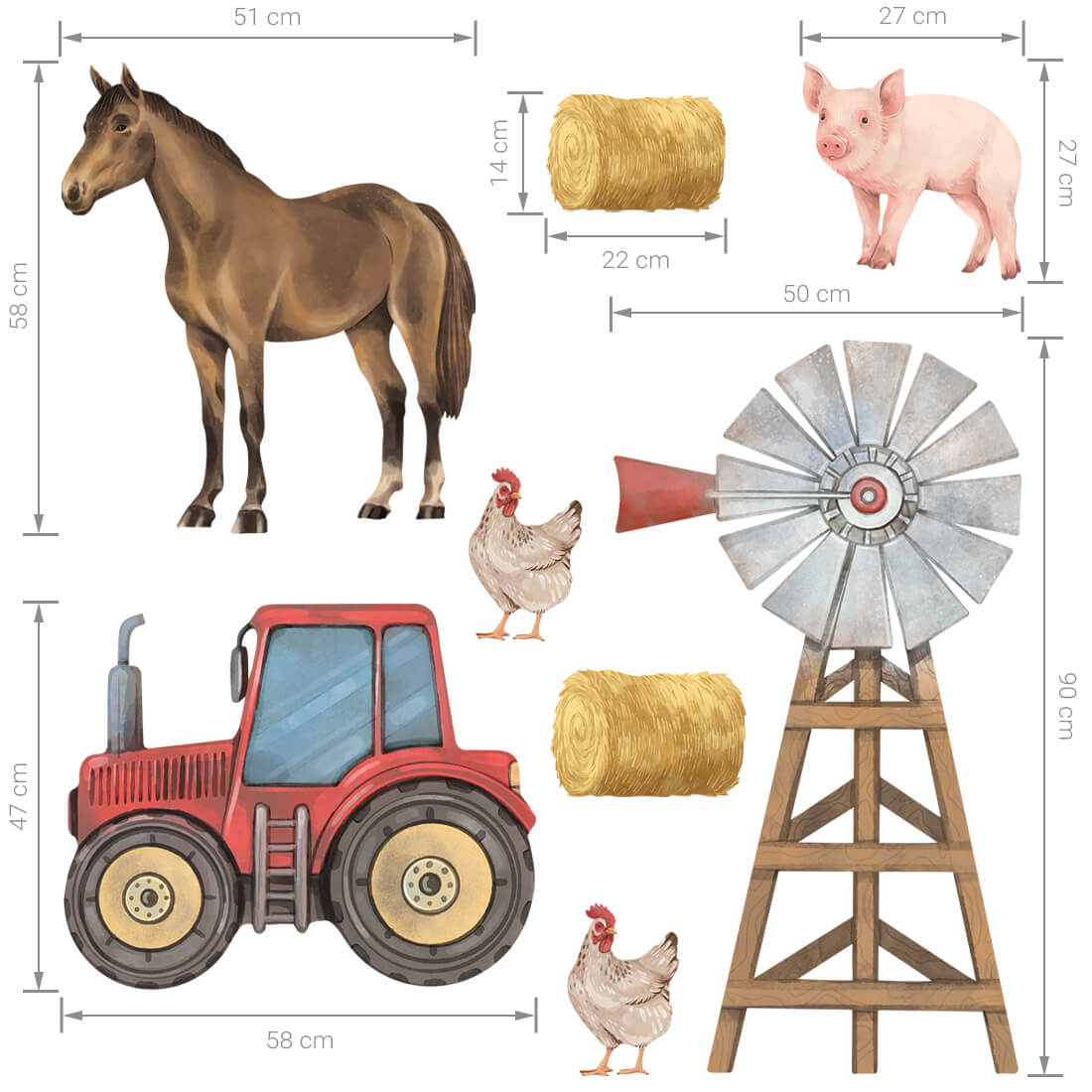Pastel Love, Wall Sticker Set, Farm Animals 1