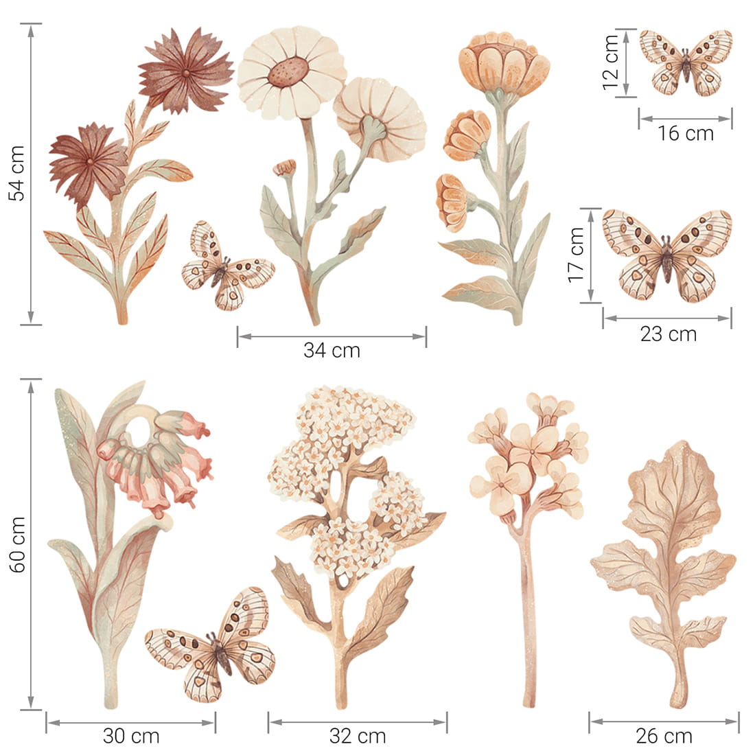 Pastel Love, Wall Sticker Set, Flowers Boho 1