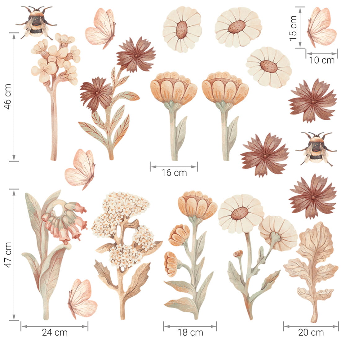 Pastel Love, Wall Decal Set, Flowers Boho 2
