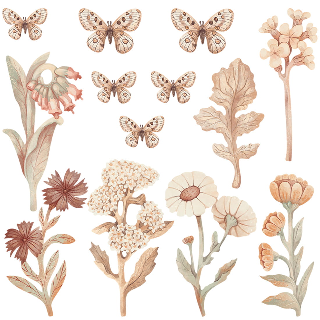 Pastel Love, Wall Sticker Set, Flowers Boho 1
