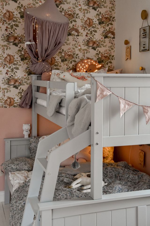 Inmondo, Collet Trio Bunk Bed with Headboard (Convertible), Pearl Grey
