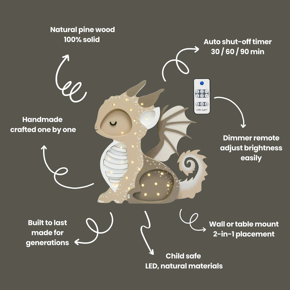 Little Lights Night light, Baby Dragon, Tiramisu Brown