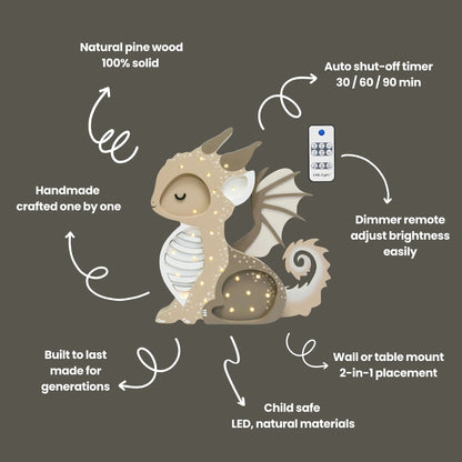 Little Lights Night light, Baby Dragon, Tiramisu Brown