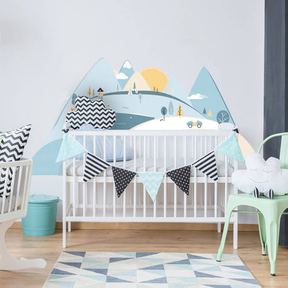 Pastel Love, Wall Decal, Light Blue Mountains