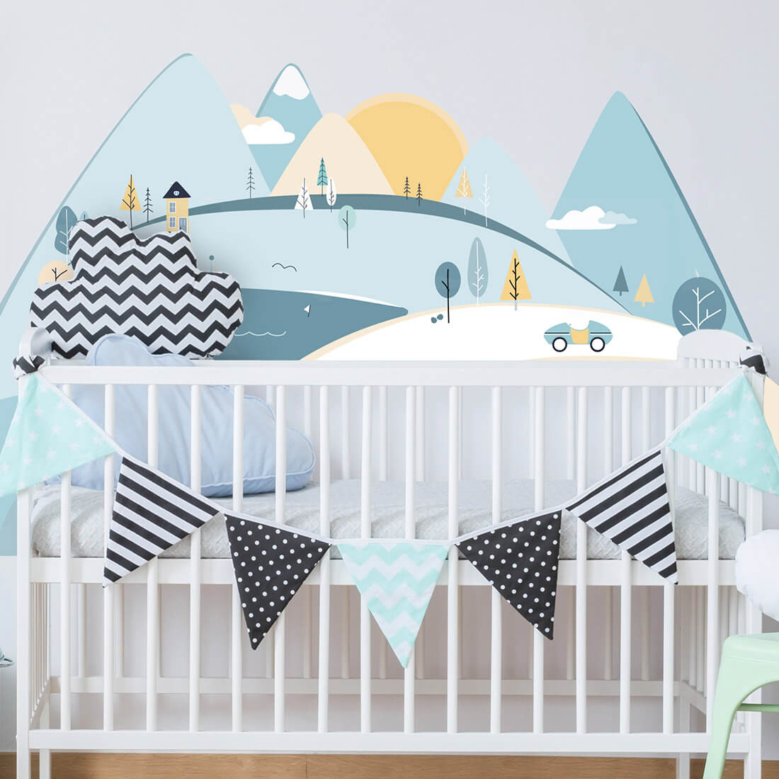 Pastel Love, Wall Decal, Light Blue Mountains