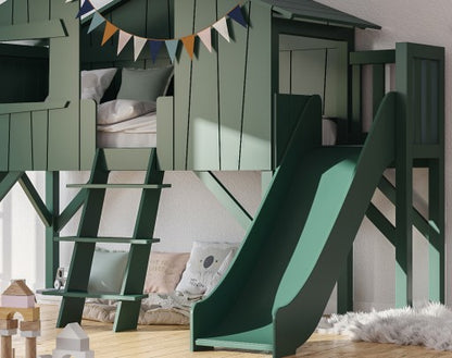 Mathy By Bols, Bed &amp; Slide 90x200, Treehouse Single Thunderstorm Grey