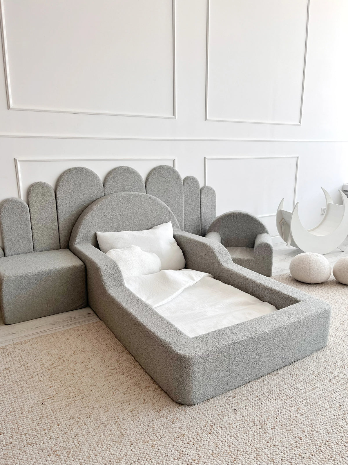 Monio, Montessori Juniorisänky&Patja 70 x 140, Boucle Grey