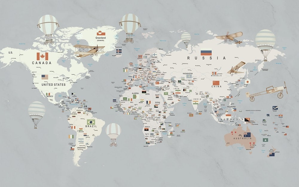 Photo wallpaper, Blue World Map