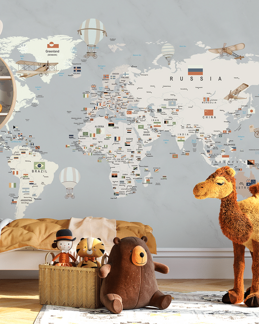 Photo wallpaper, Blue World Map