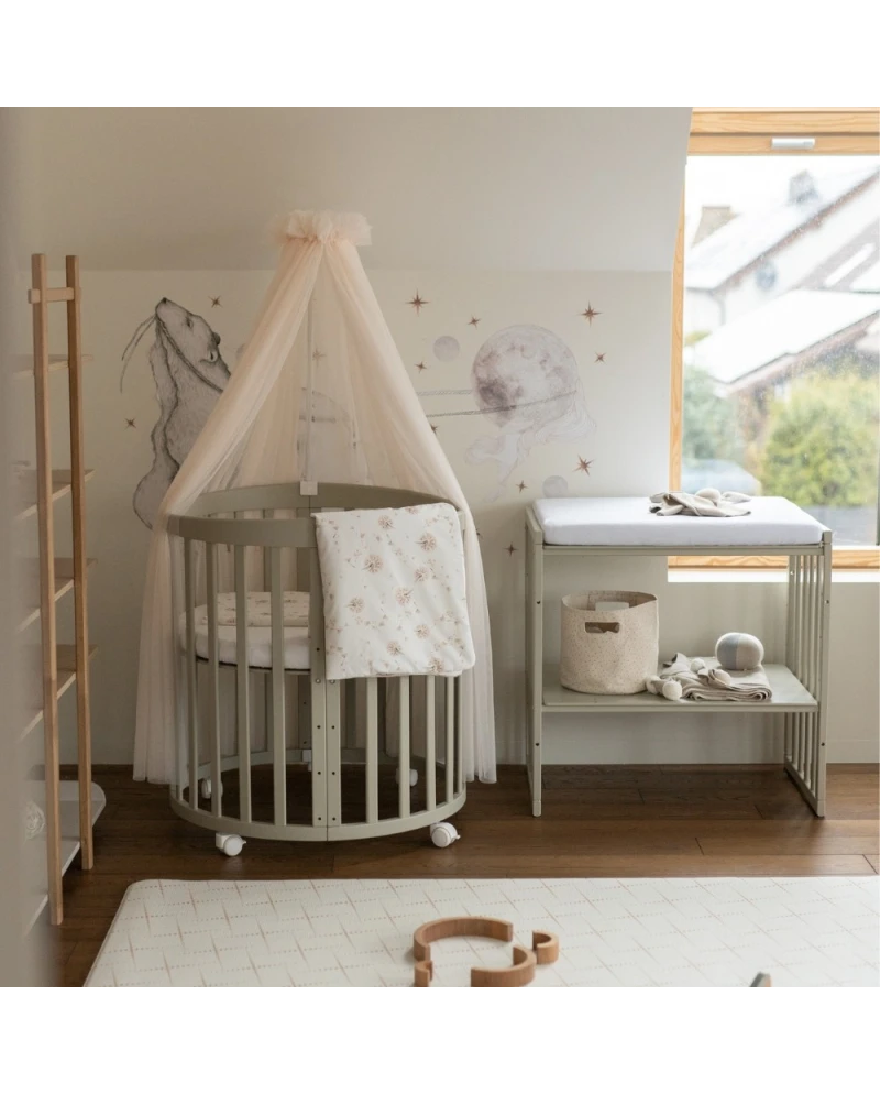 Waldin, Oval Cot 7in1 + Mattress, Olive