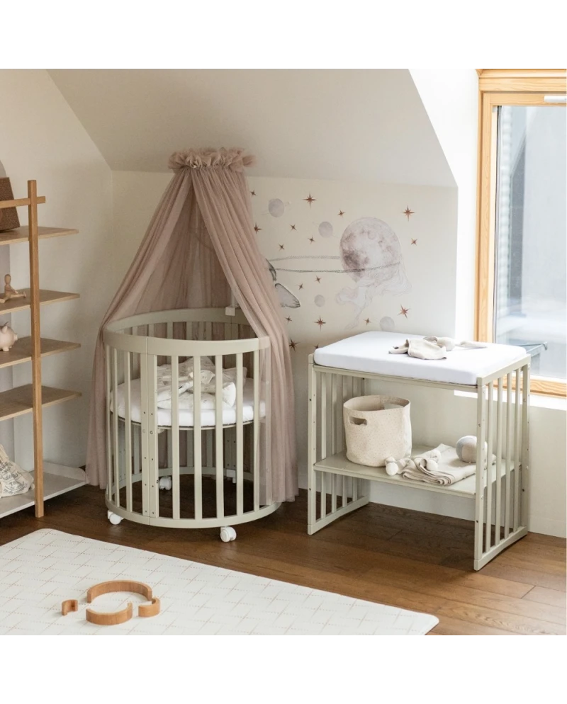 Waldin, Oval Cot 7in1 + Mattress, Olive