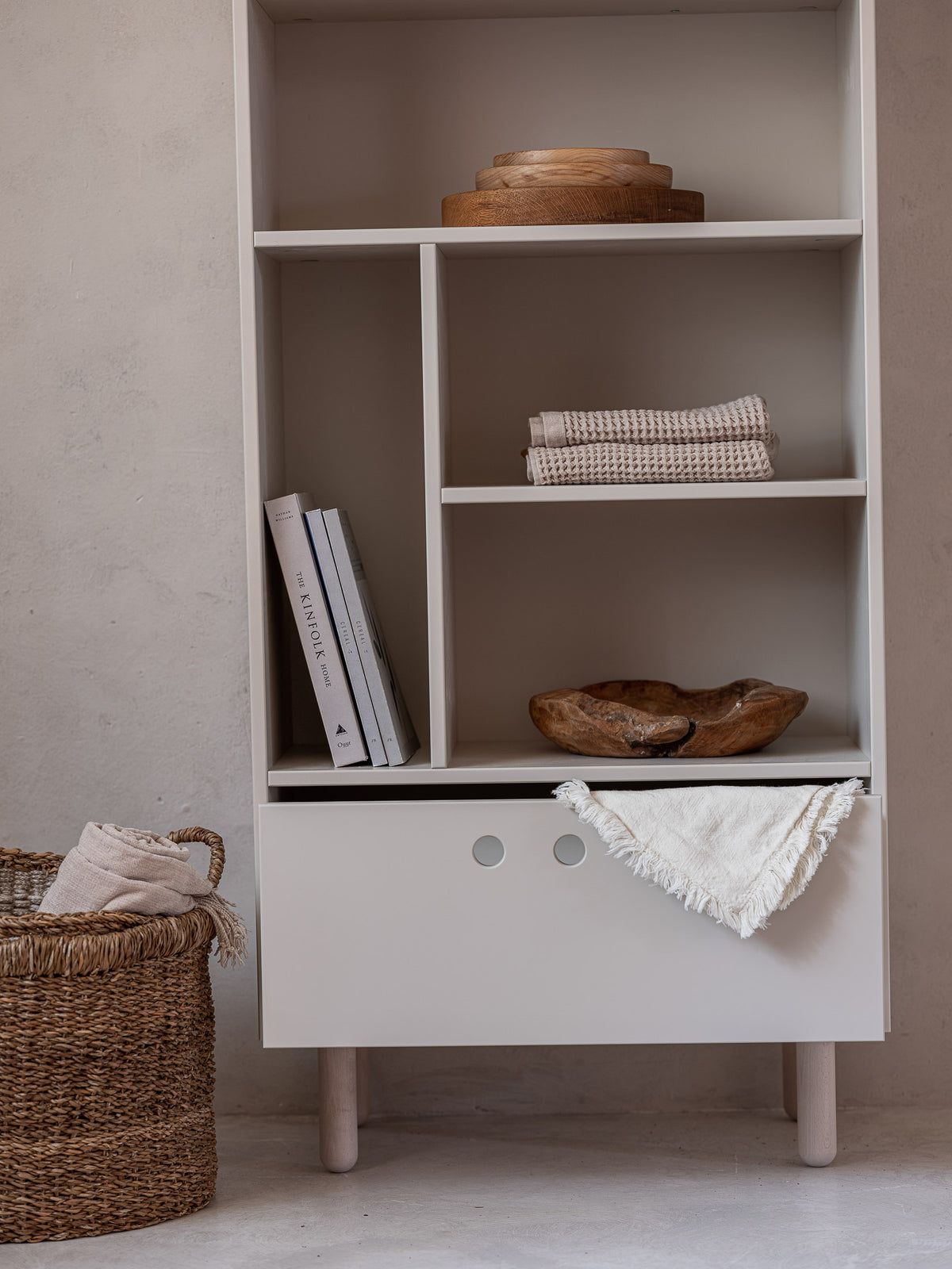 Wood Luck Design, Bookshelf River, Sand Beige