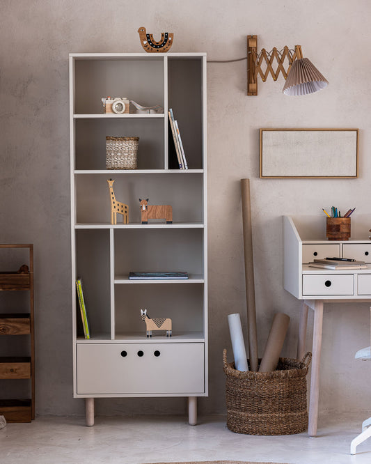 Wood Luck Design, Bookshelf River, Sand Beige