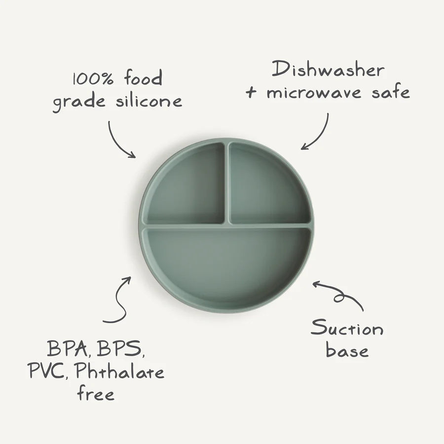 Mushie, Silicone plate with suction cup, Cambridge Blue