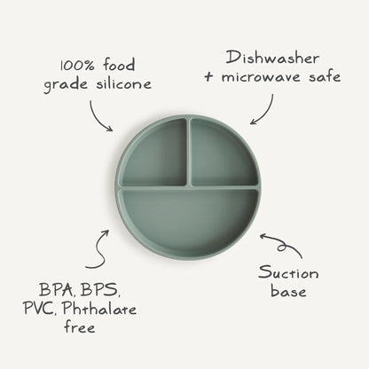 Mushie, Silicone plate with suction cup, Cambridge Blue