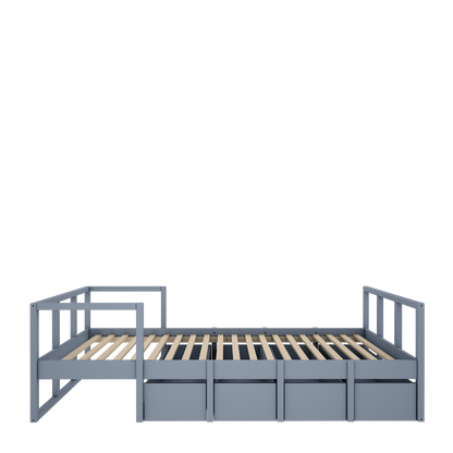 Wood Luck Design, Bed &amp; Storage 90x200 cm, Muted Blue