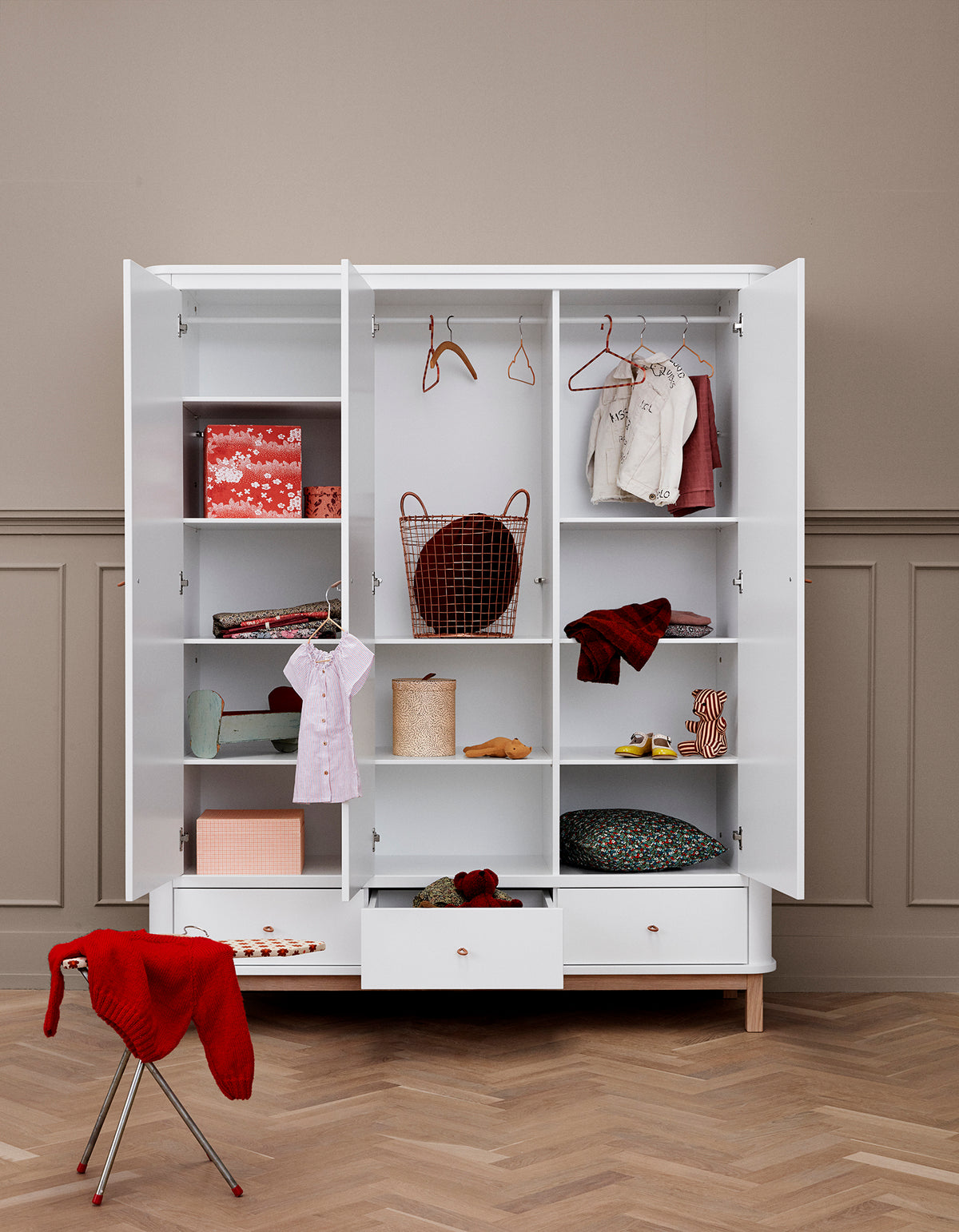 Oliver Furniture, Wood, Vaatekaappi 3 ovea, White/Oak