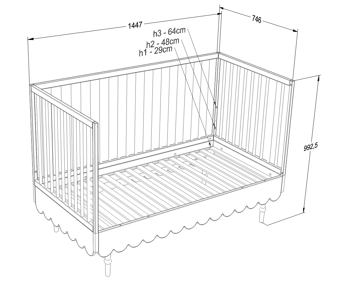 Wood Luck Design, Cot &amp; Junior bed 2 IN 1, 70x140 cm, Babushka White