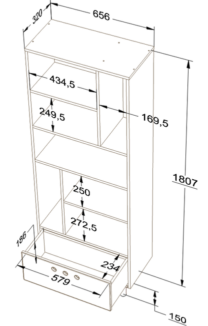Wood Luck Design, Bookshelf River, Sand Beige