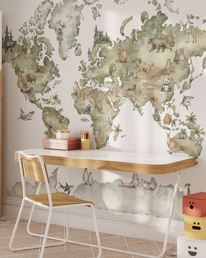 Photo wallpaper, Animal World Map