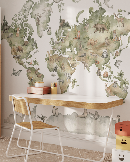 Photo wallpaper, Animal World Map