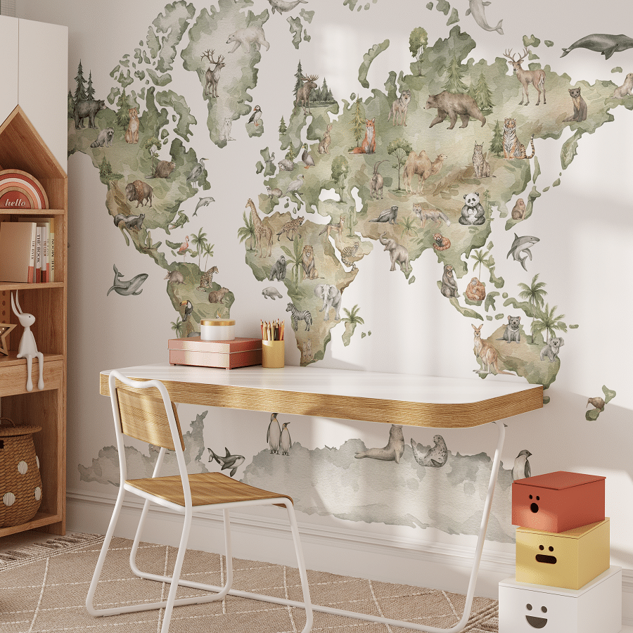 Photo wallpaper, Animal World Map