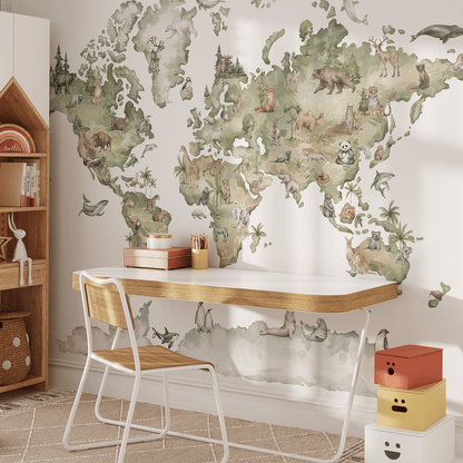 Photo wallpaper, Animal World Map