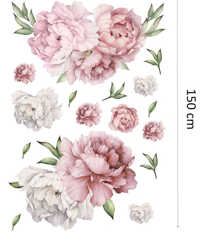 Wall sticker 150x100, Peonies Dirty Pink