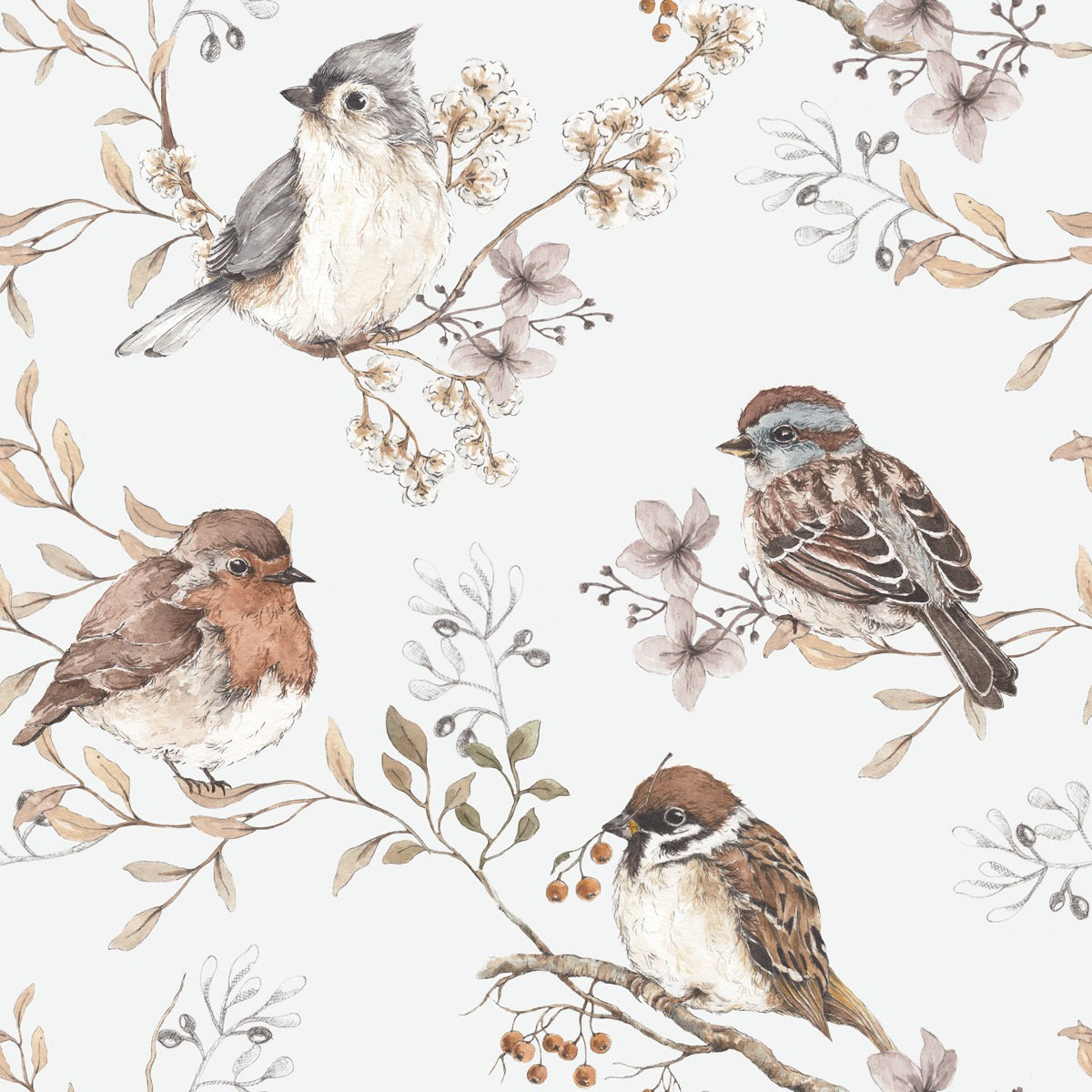 Birds White-Gray, Tapetti