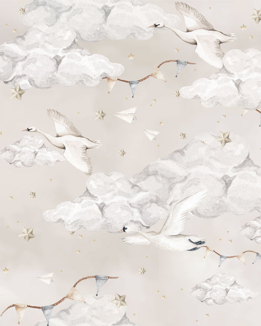 Magic Swans Beige, Wallpaper