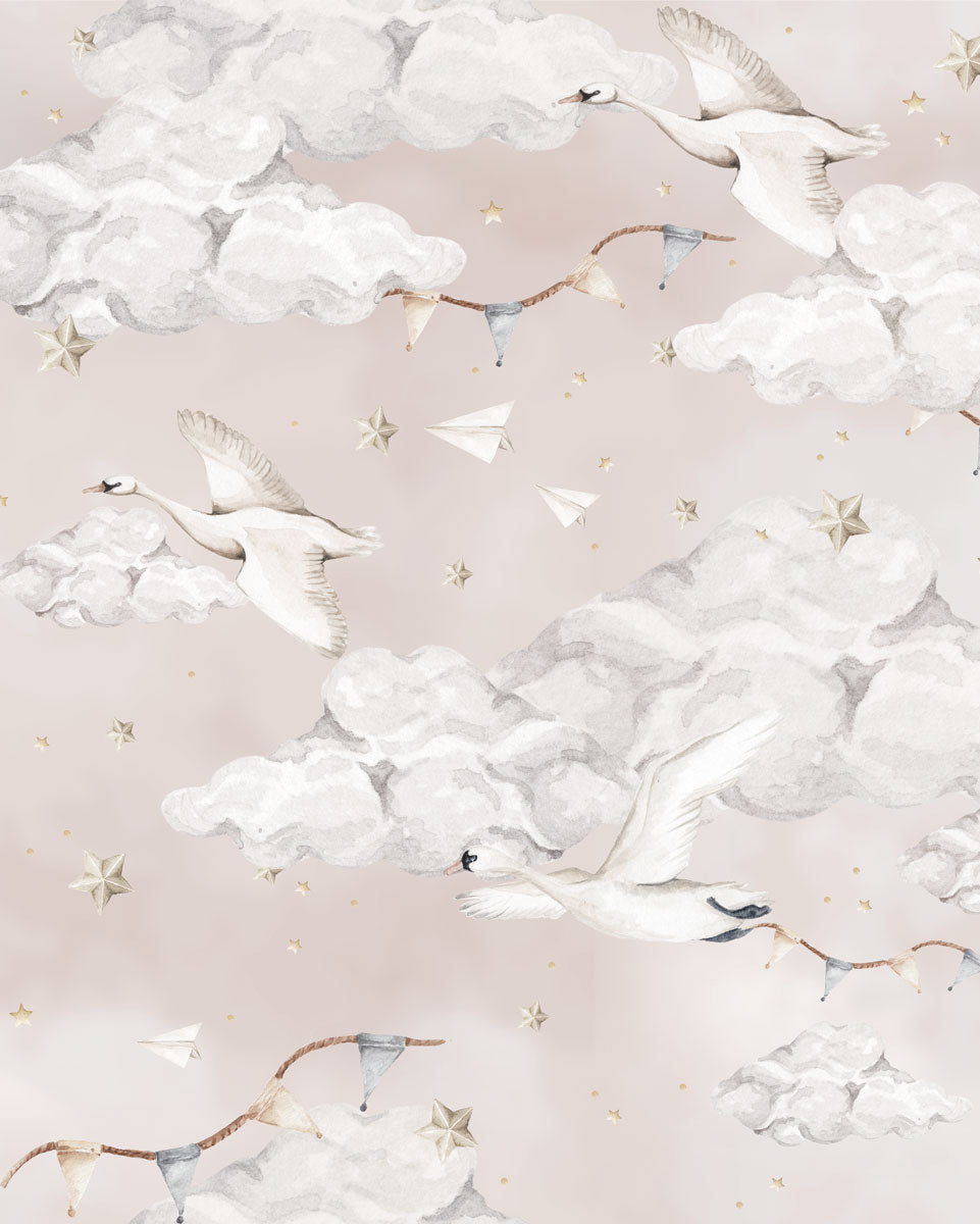 Magic Swans Pink, Wallpaper