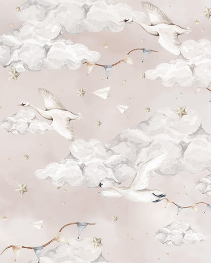 Magic Swans Pink, Wallpaper