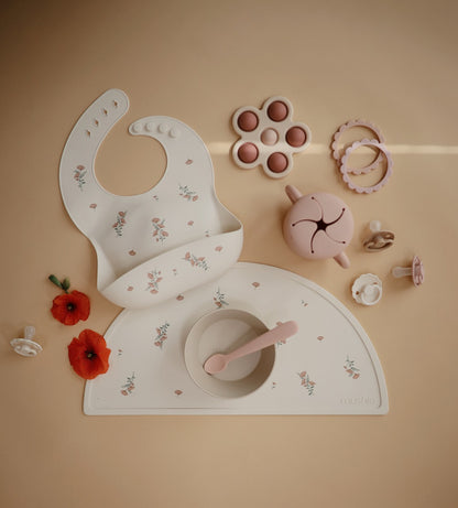Mushie Silicone Dining Tray, Pink Flowers