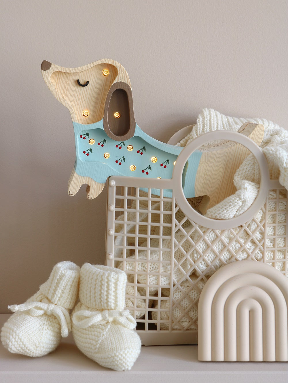 Little Lights Night light MINI, Puppy Cherries on Blue