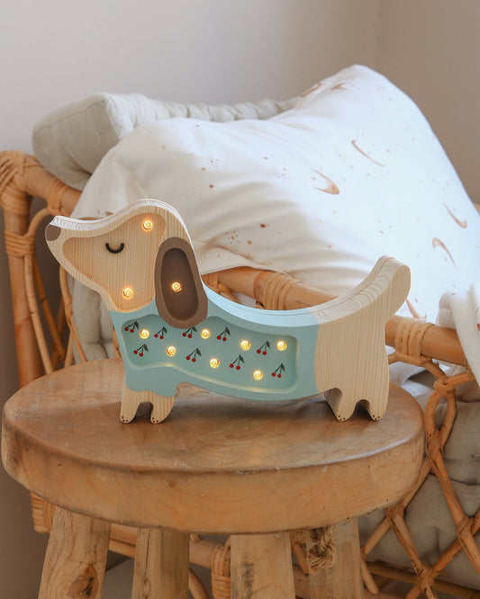 Little Lights Night Light MINI, Puppy Cherries on Blue