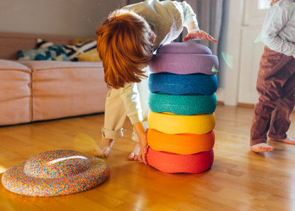 Stapelstein, Rainbow 6 pcs Set + Balance Board, Confetti Classic